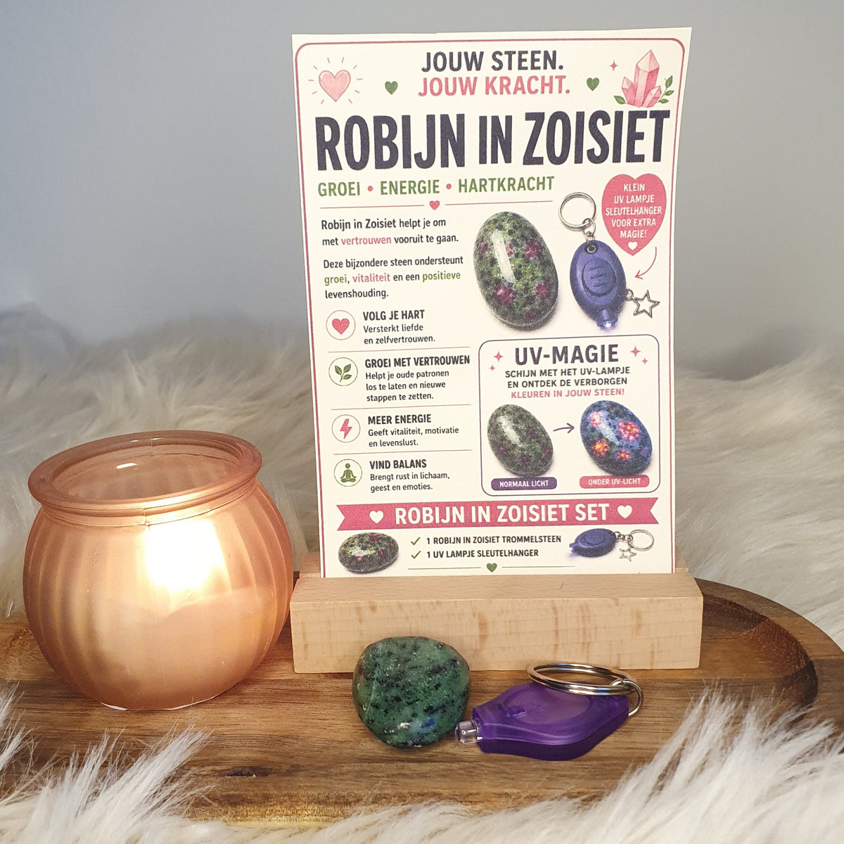 Robijn in Zoisiet Magie Set met UV Lampje | Cadeau | De Helende Steen