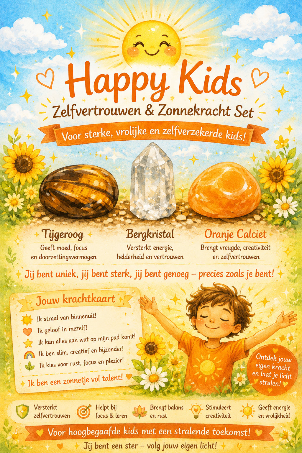 Happy Kids Zelfvertrouwen & Zonnekracht Set – Ruwe Edelstenen