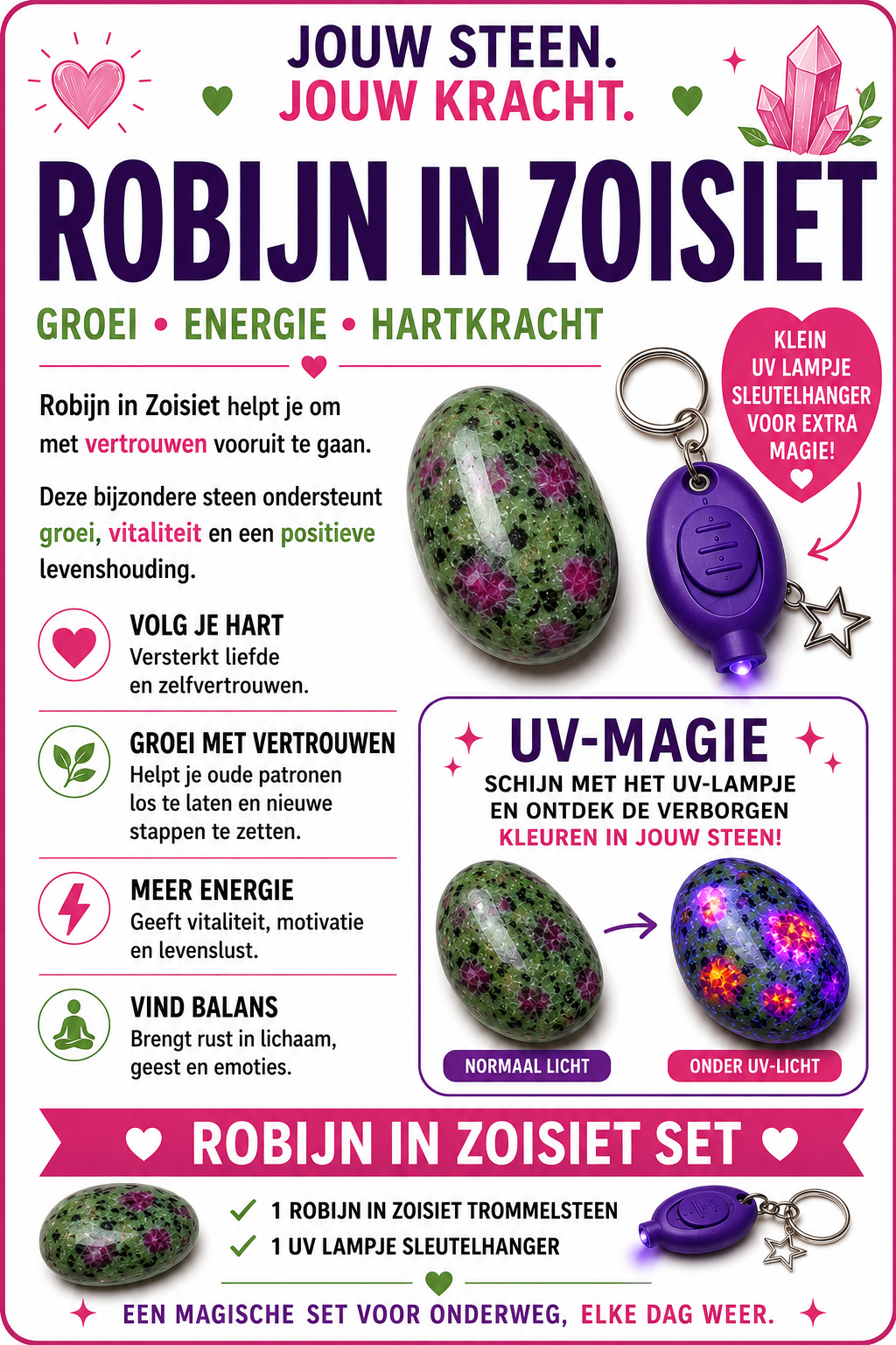 💚 Robijn in Zoisiet Magie Set met UV-Lampje