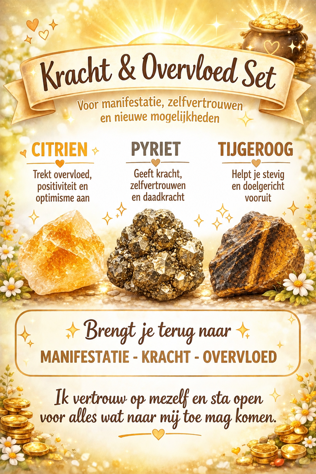 Kracht & Overvloed Ruwe Edelstenen Set | Manifestatie & Zelfvertrouwen