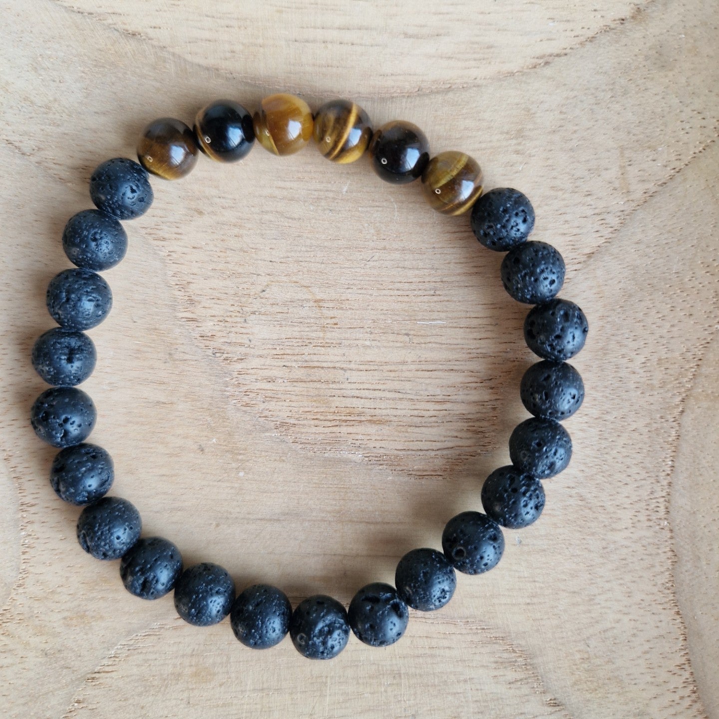 Lavasteen & Tijgeroog Armband – 21 cm