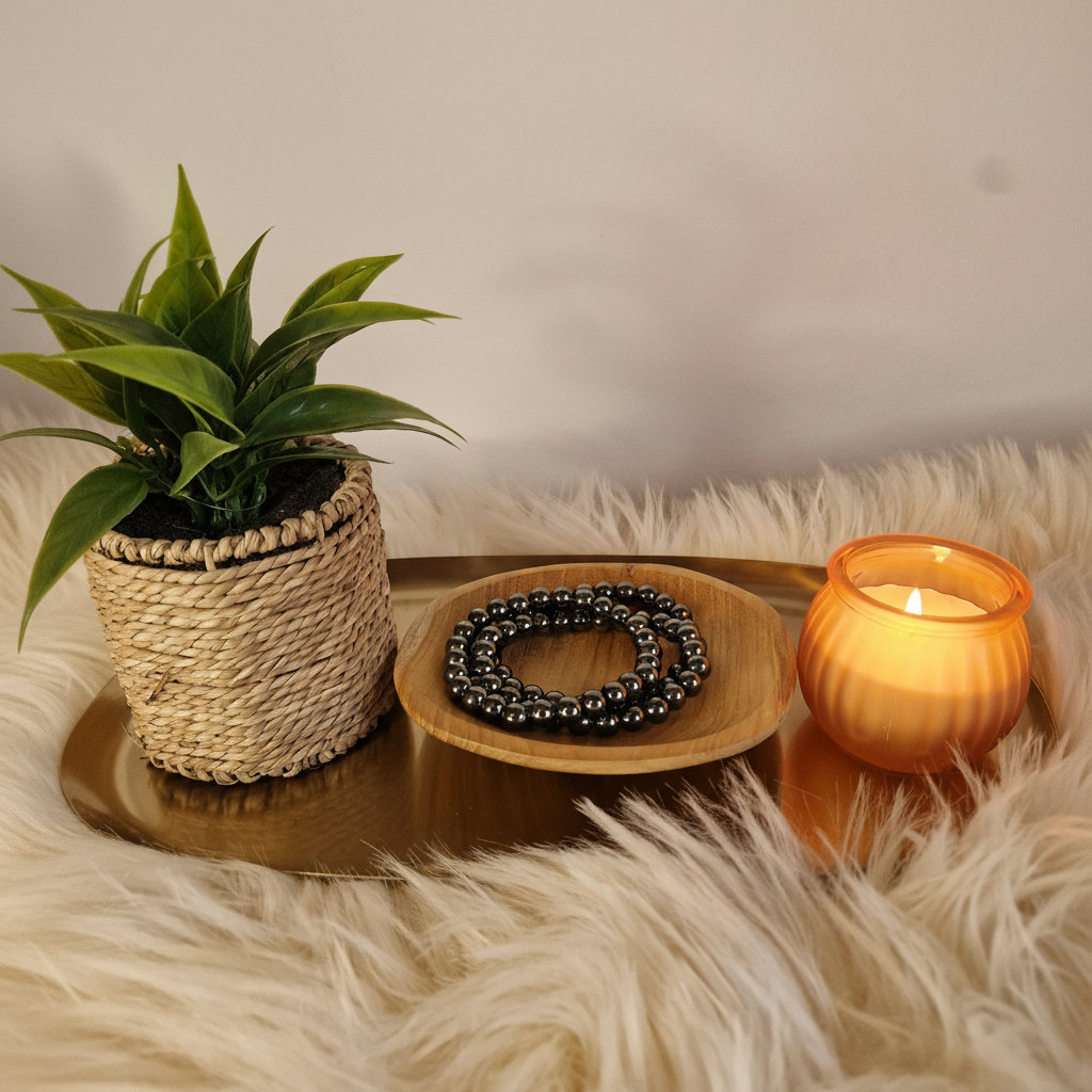 Hematiet armband sfeerbeeld met plant en kaars
