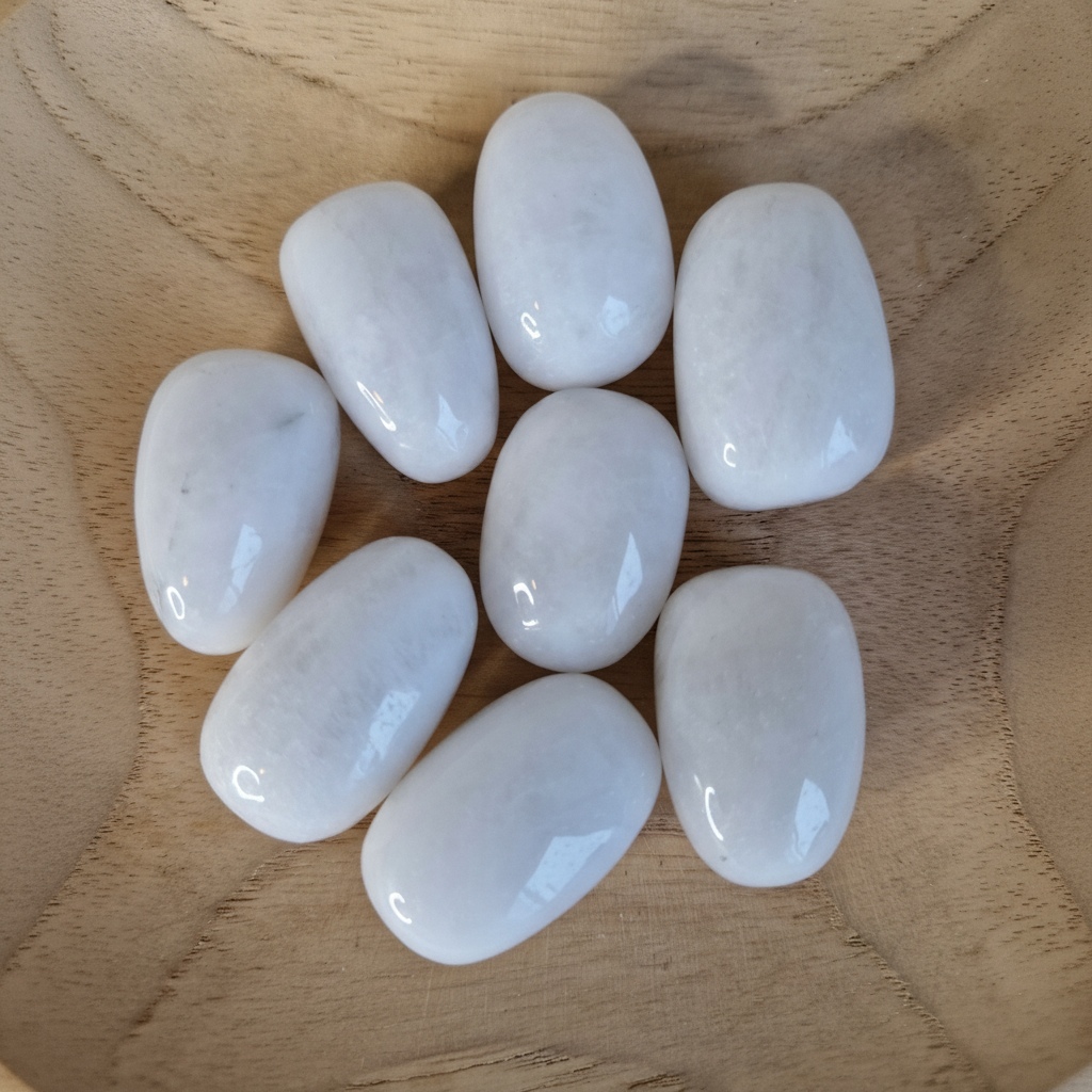 Witte jade trommelstenen close-up