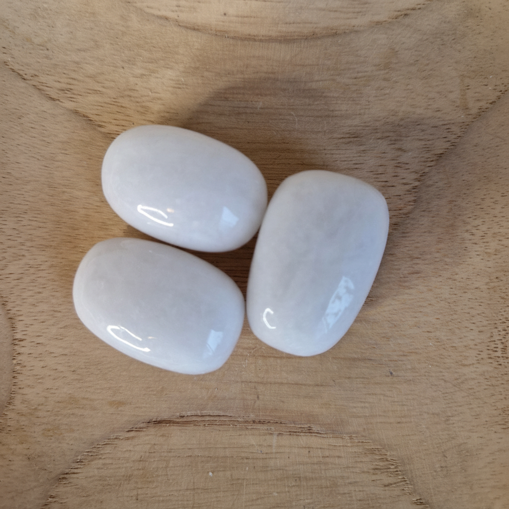 Witte jade trommelstenen close-up