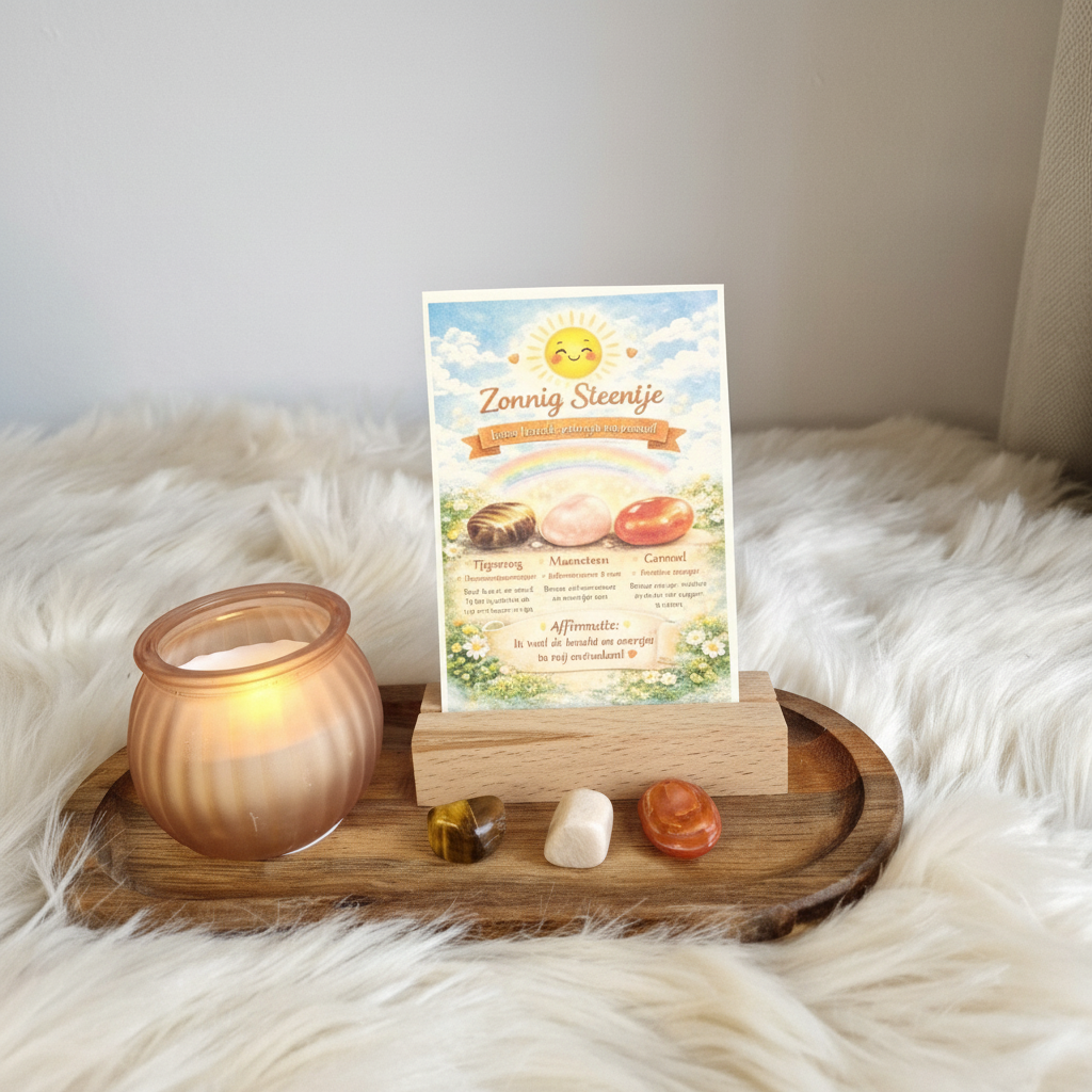 Trommelstenen set Zonnig Steentje met Tijgeroog, Maansteen en Carneool