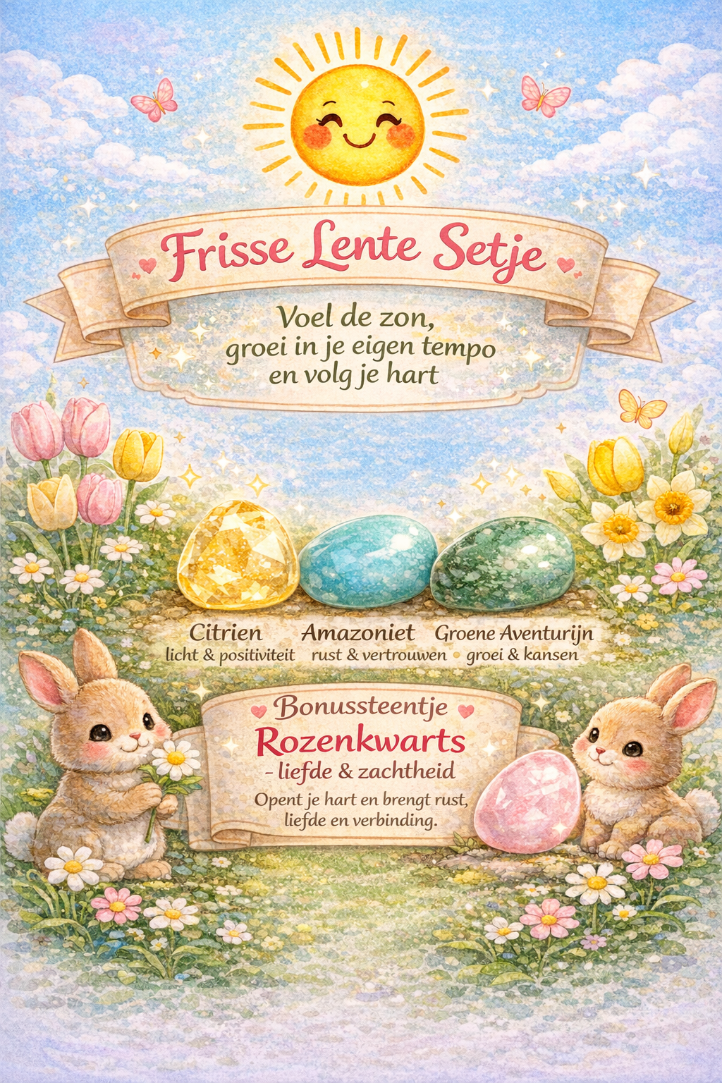 ✨ Trommelstenen setje Frisse Lente | Voor groei, zachtheid en nieuwe energie