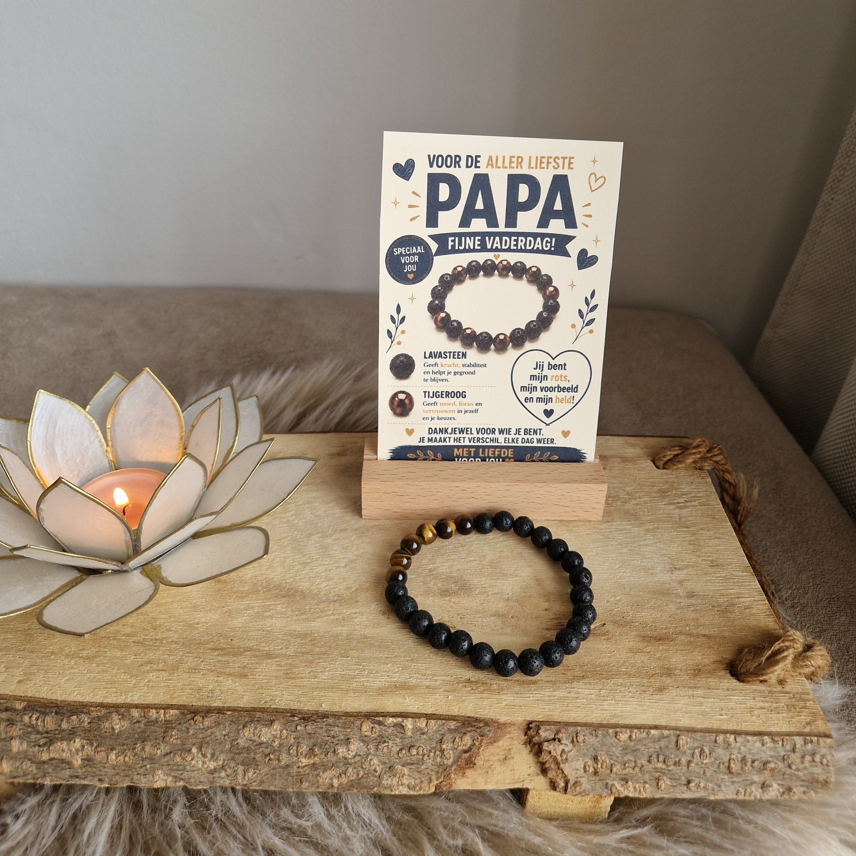 Vaderdag Armband – Lavasteen & Tijgeroog 21 cm