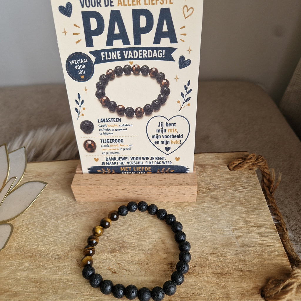Vaderdag Armband – Lavasteen & Tijgeroog 21 cm