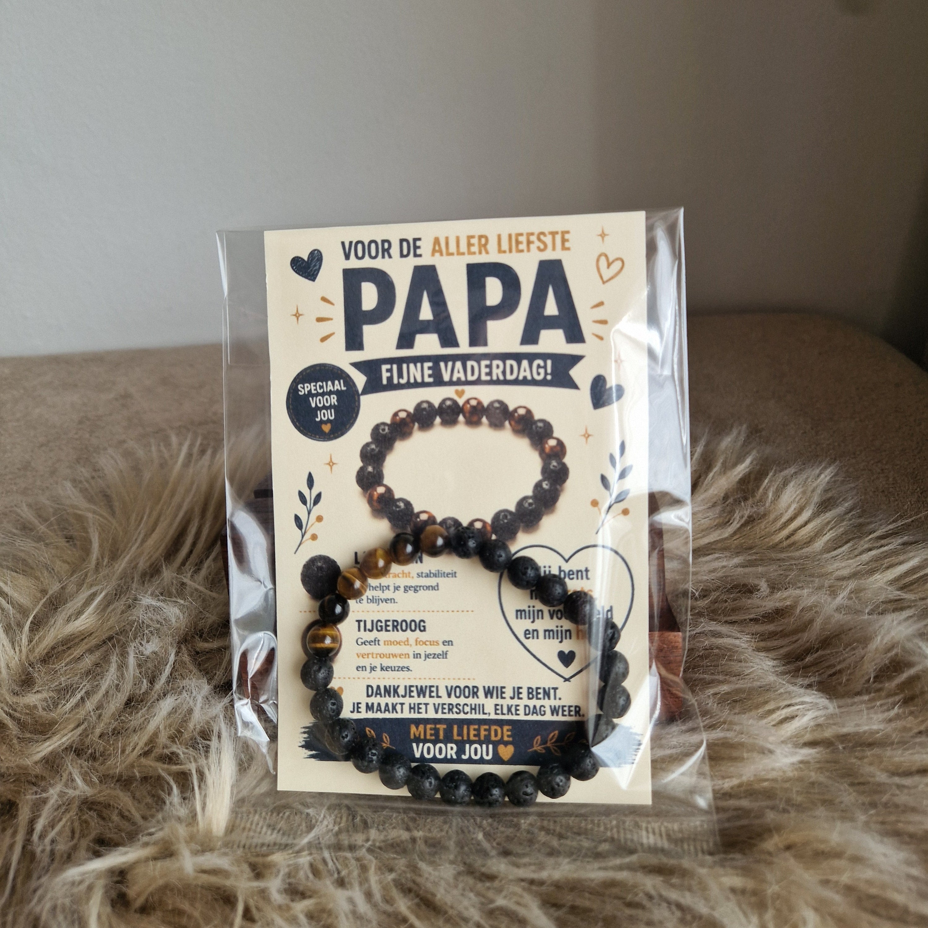 Vaderdag Armband – Lavasteen & Tijgeroog 21 cm
